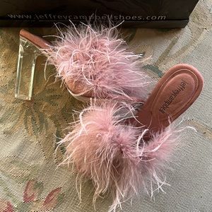 JEFFREY CAMPBELL Chambre pink feather heels 6.5